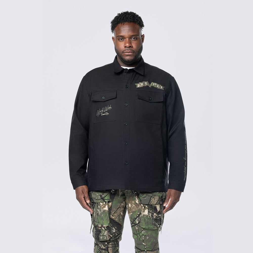 Big and Tall - Tree Camo Patched Overshirt - Black