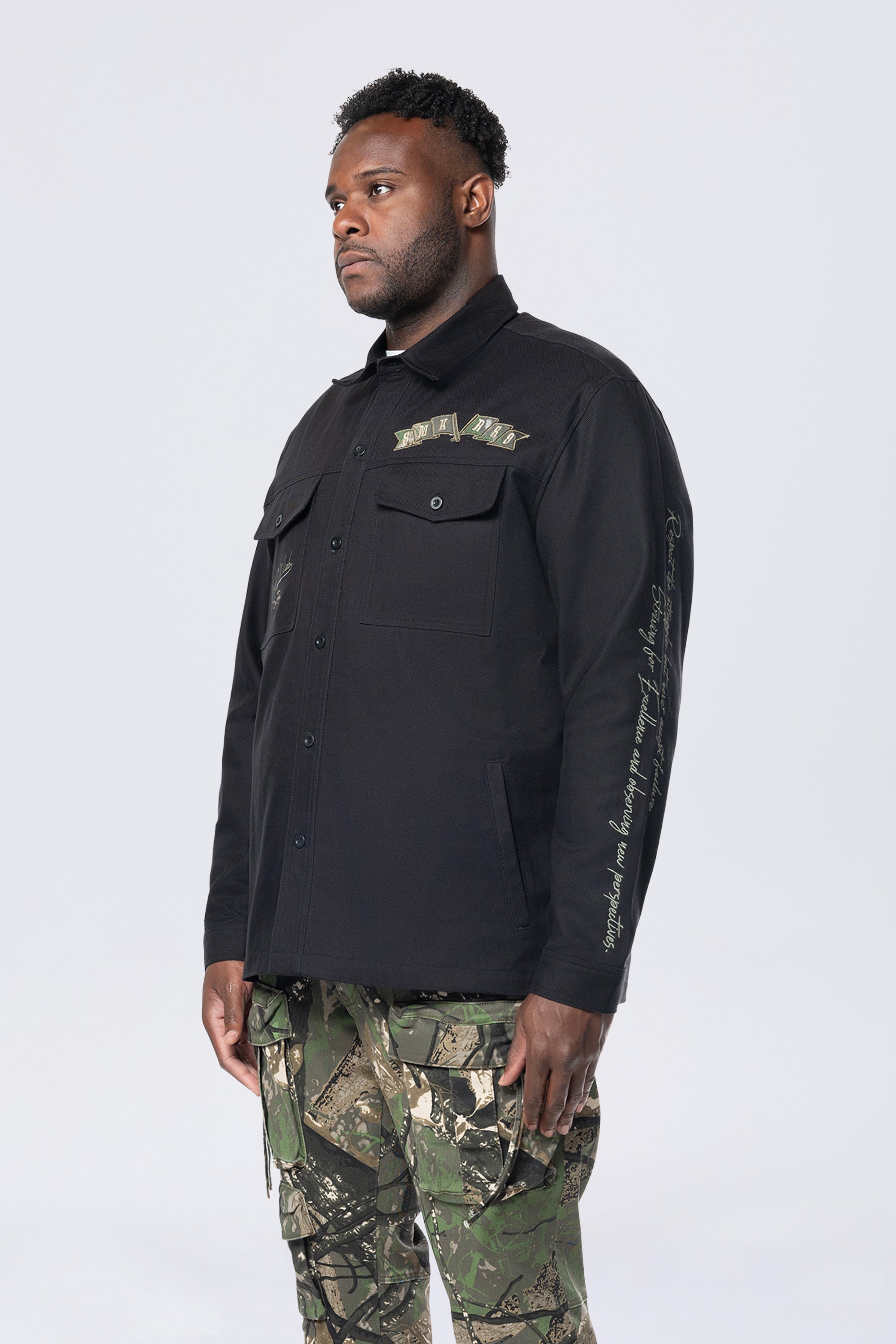 Big and Tall - Tree Camo Patched Overshirt - Black
