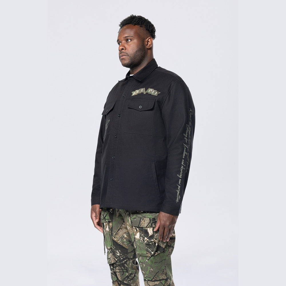 Big and Tall - Tree Camo Patched Overshirt - Black