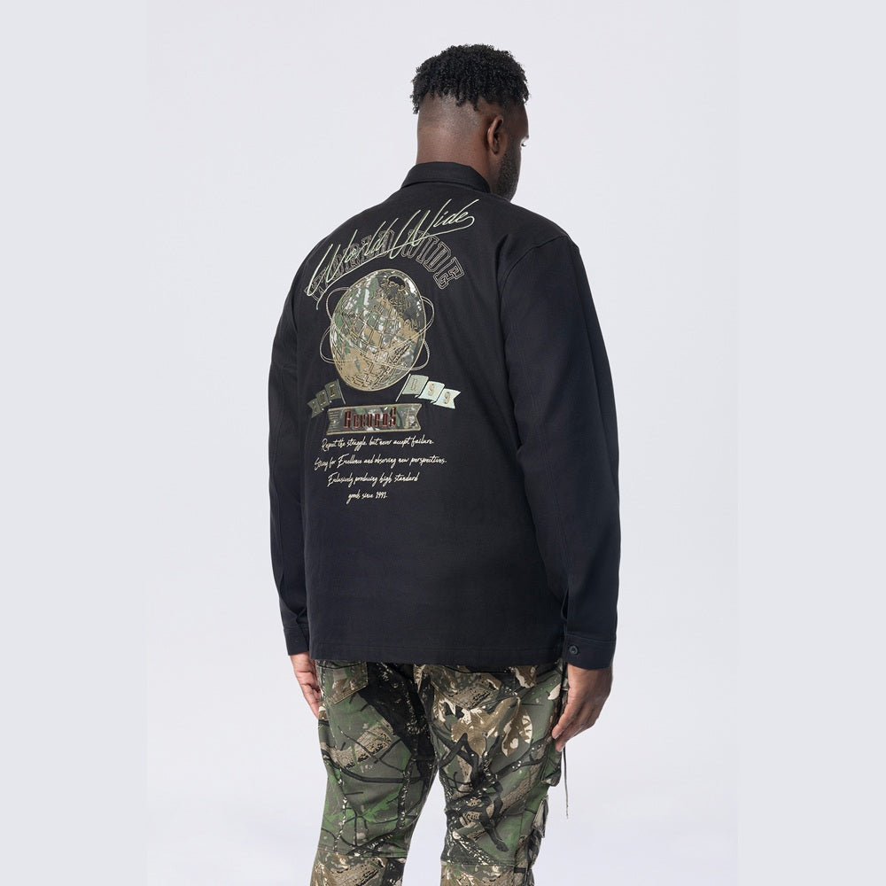 Big and Tall - Tree Camo Patched Overshirt - Black