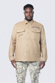 Big and Tall - Tree Camo Patched Overshirt - Khaki