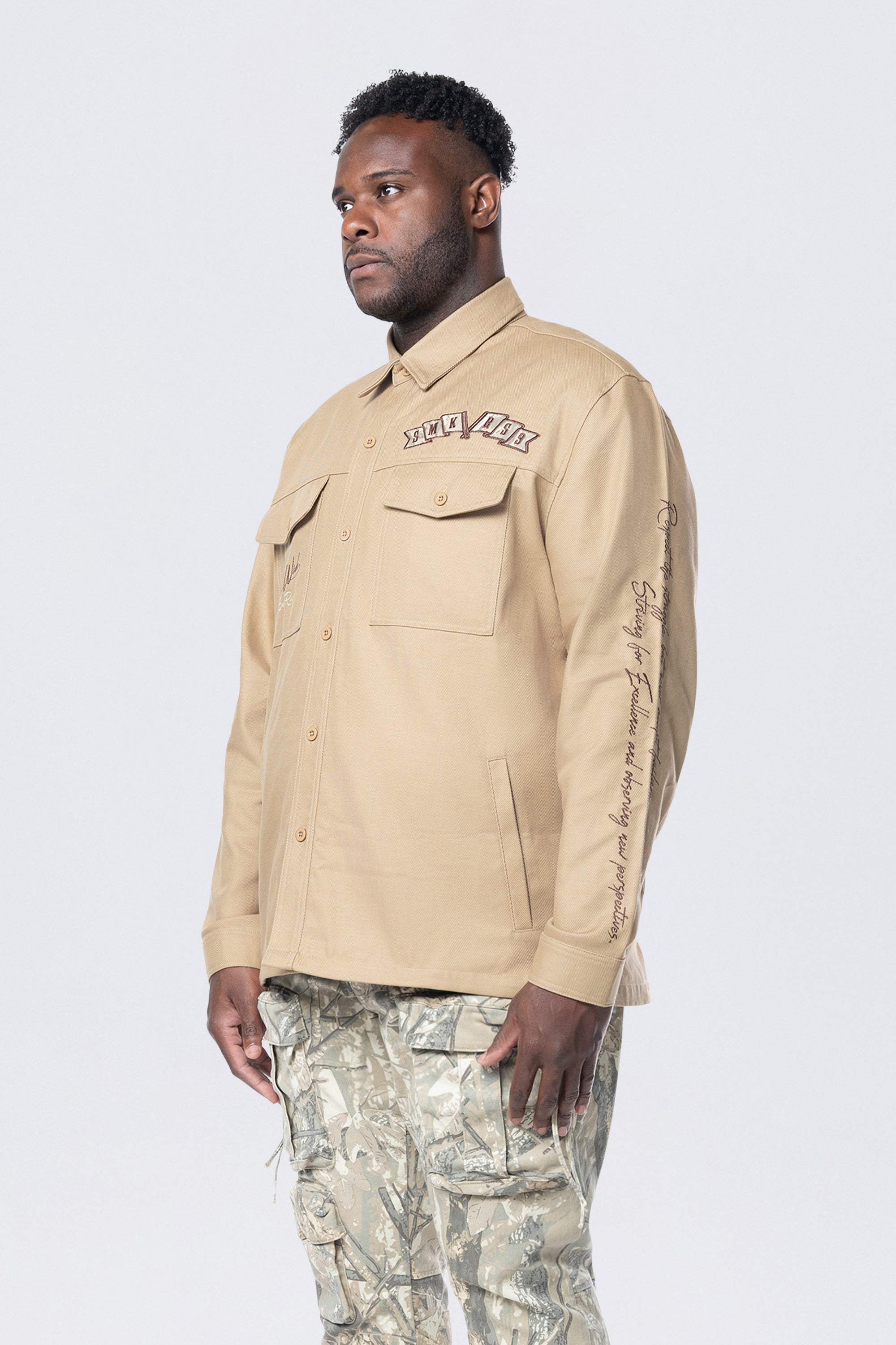 Big and Tall - Tree Camo Patched Overshirt - Khaki