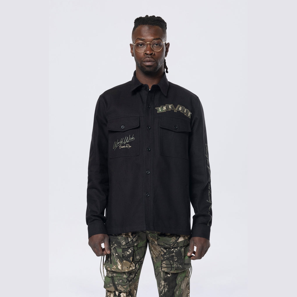 Smoke Rise Tree Camo Patched Overshirt - Black