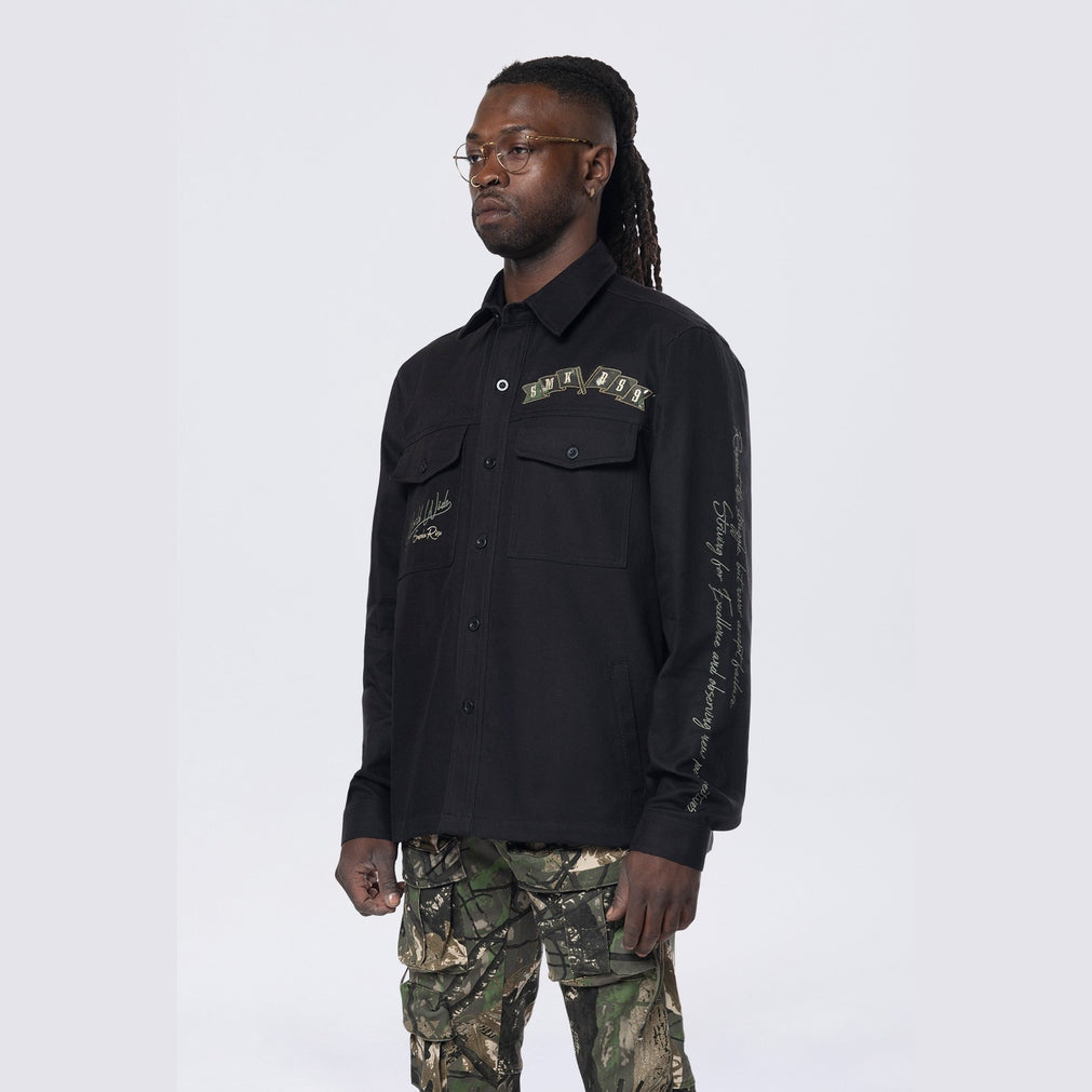Smoke Rise Tree Camo Patched Overshirt - Black