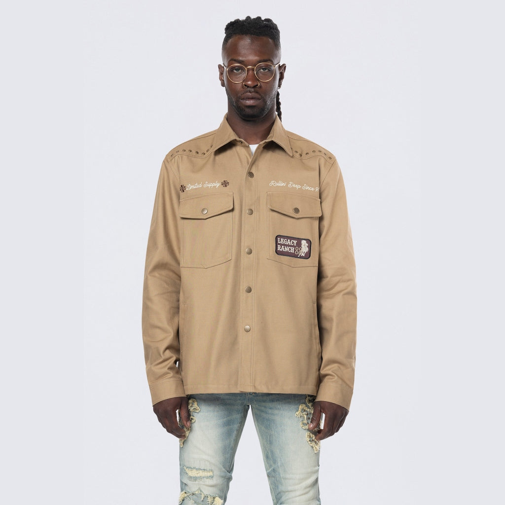 Smoke Rise Western Button Down LS Overshirt - Khaki