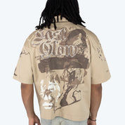 Oversized Cropped Dystopia SS Button Down Twill Shirt - Sesame