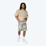 Oversized Cropped Dystopia SS Button Down Twill Shirt - Sesame