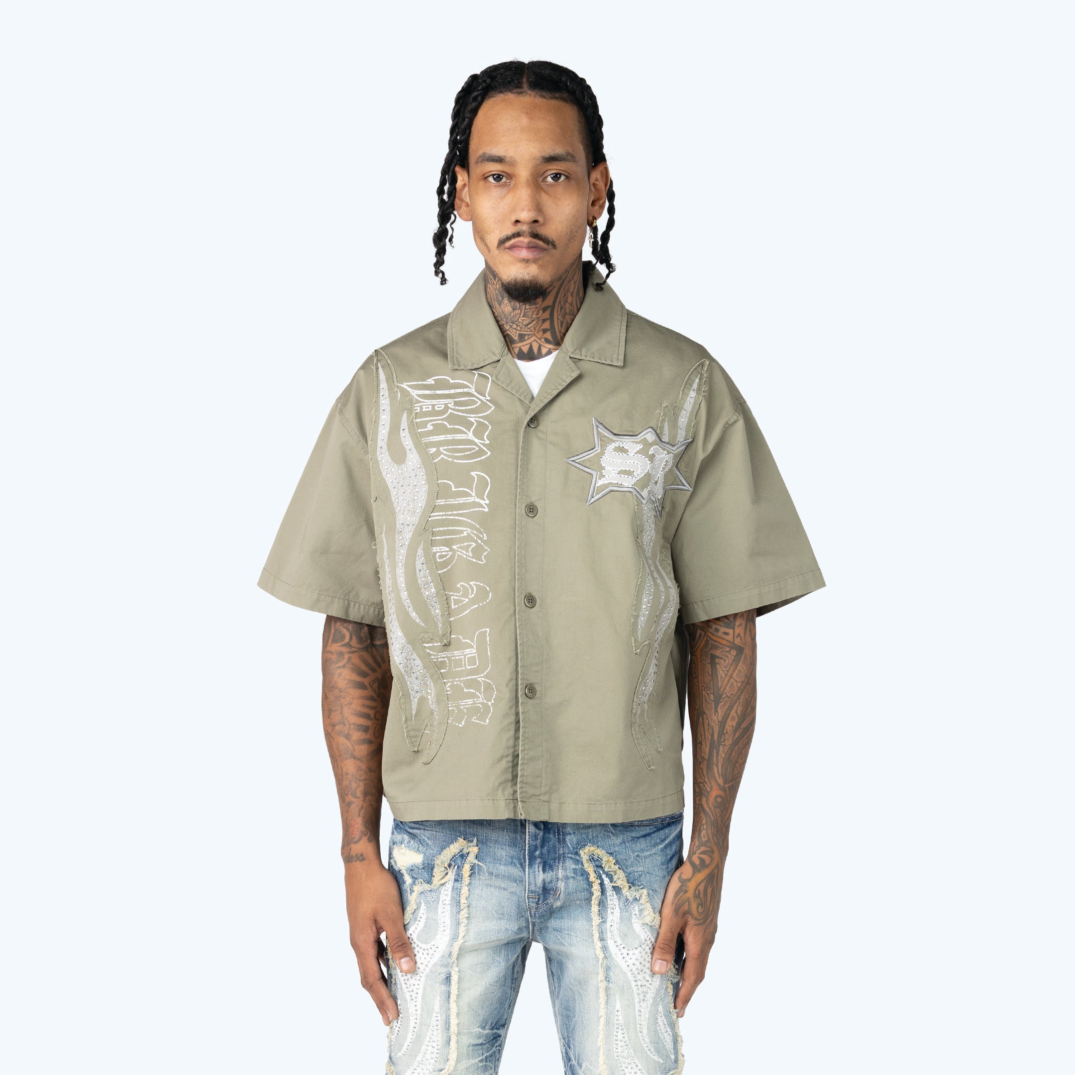 Oversized Cropped Dystopia Twill Shirt