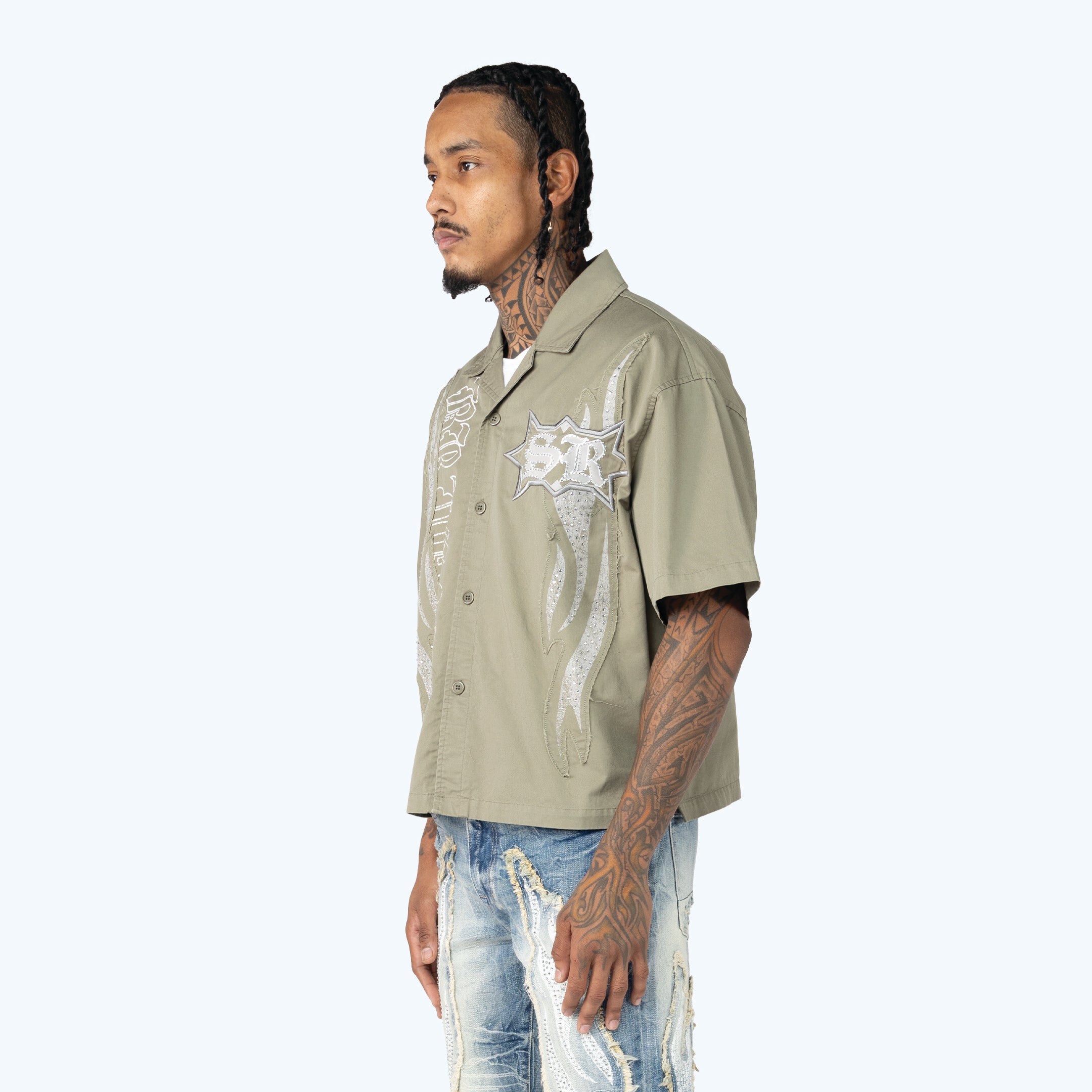 Oversized Cropped Dystopia Twill Shirt