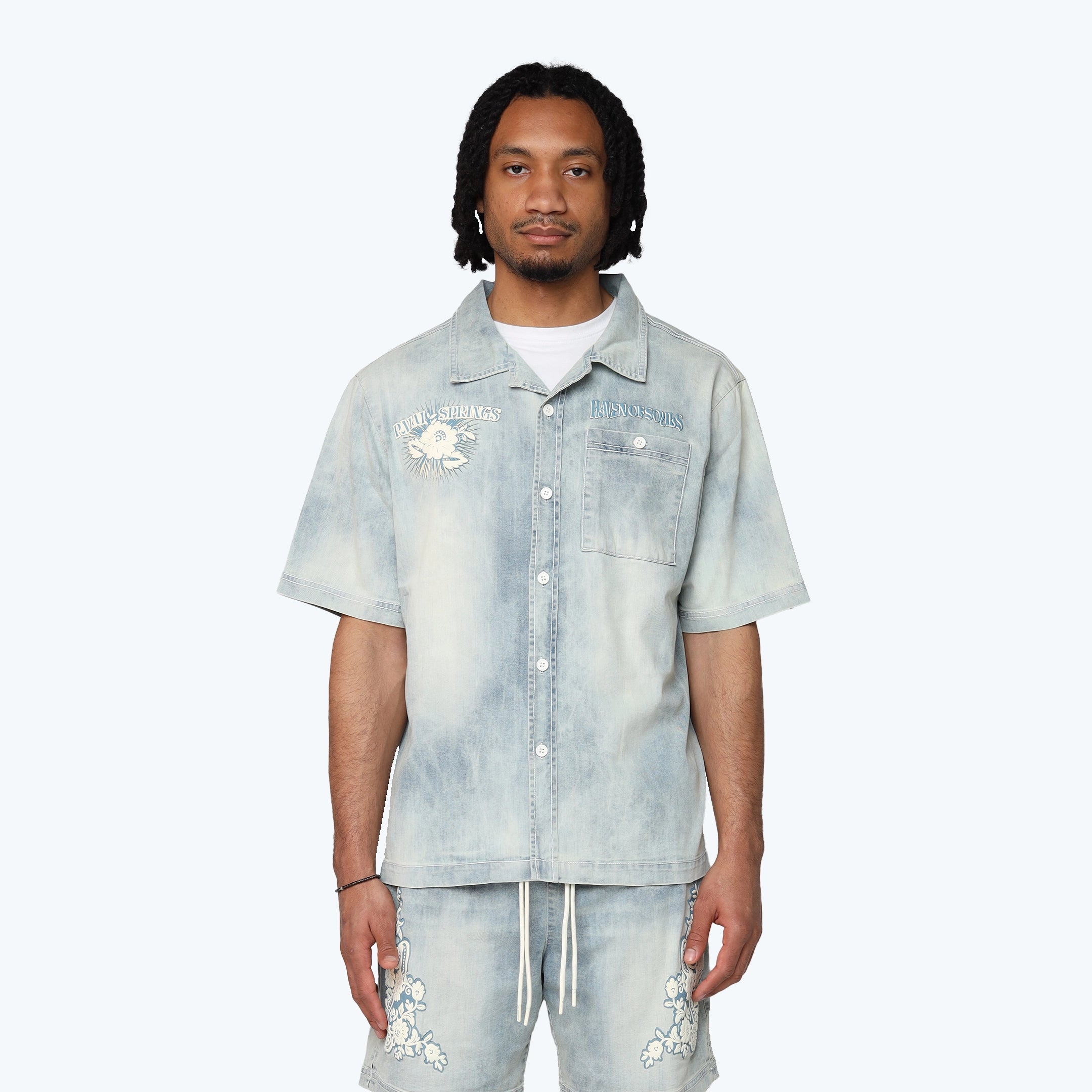 Boxy Country Club Button Down Twill Shirt - Elm Blue