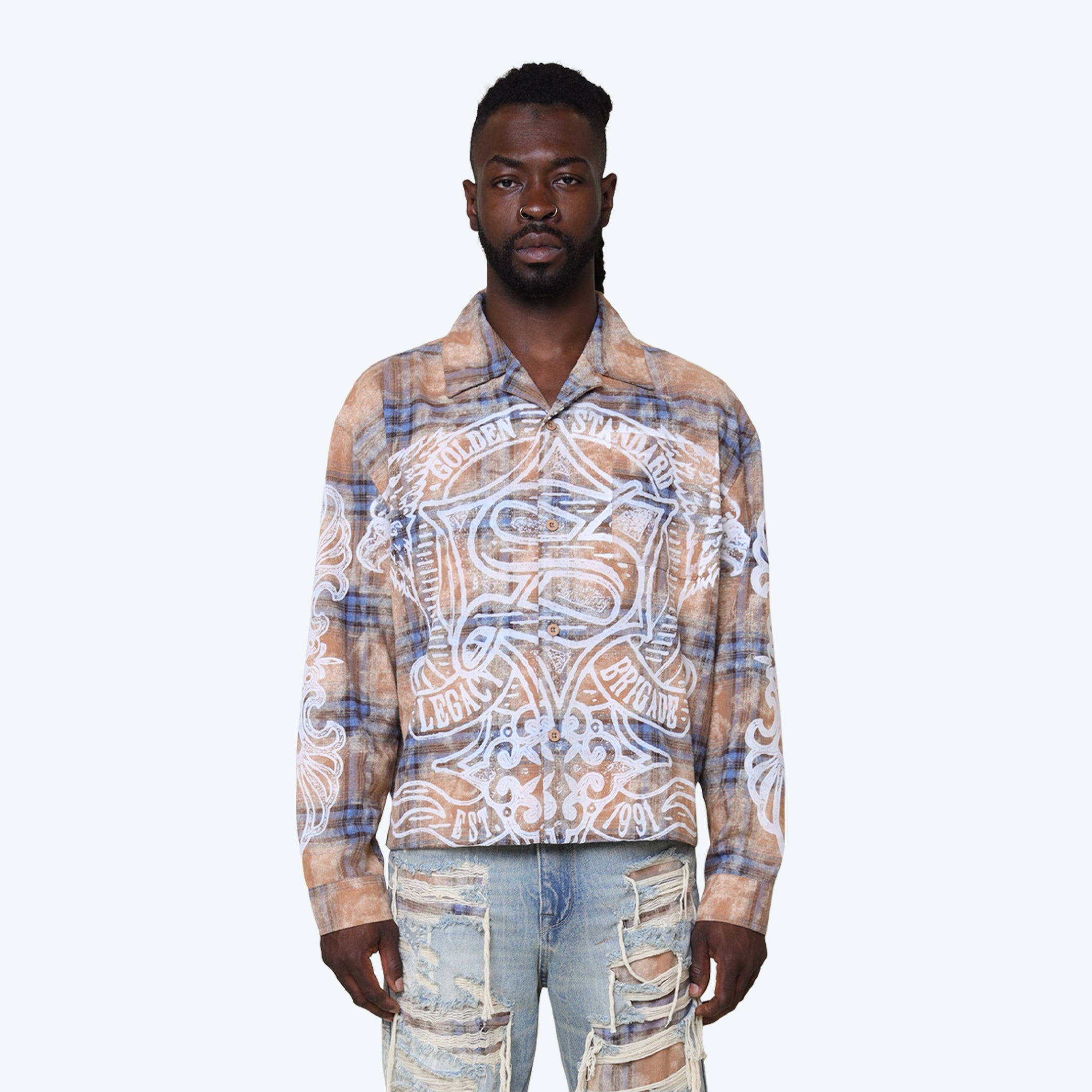 Oversized Grandeur Plaid L/S Woven Shirt - Apatite