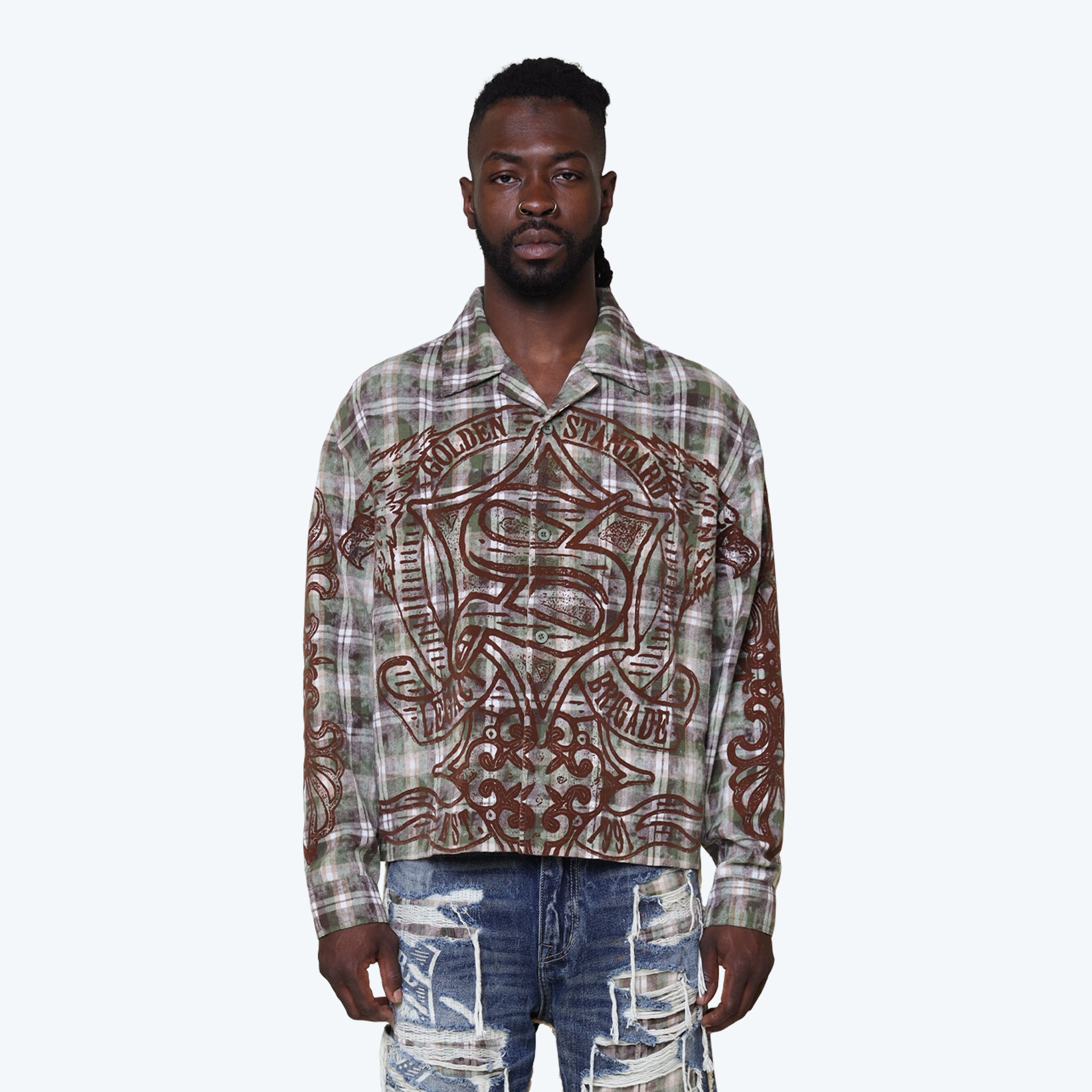 Oversized Grandeur Plaid L/S Woven Shirt - Epidote