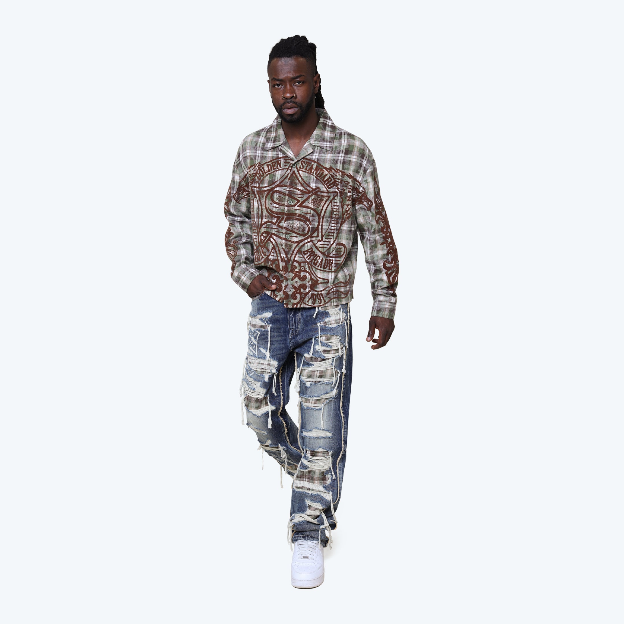 Oversized Grandeur Plaid L/S Woven Shirt - Epidote