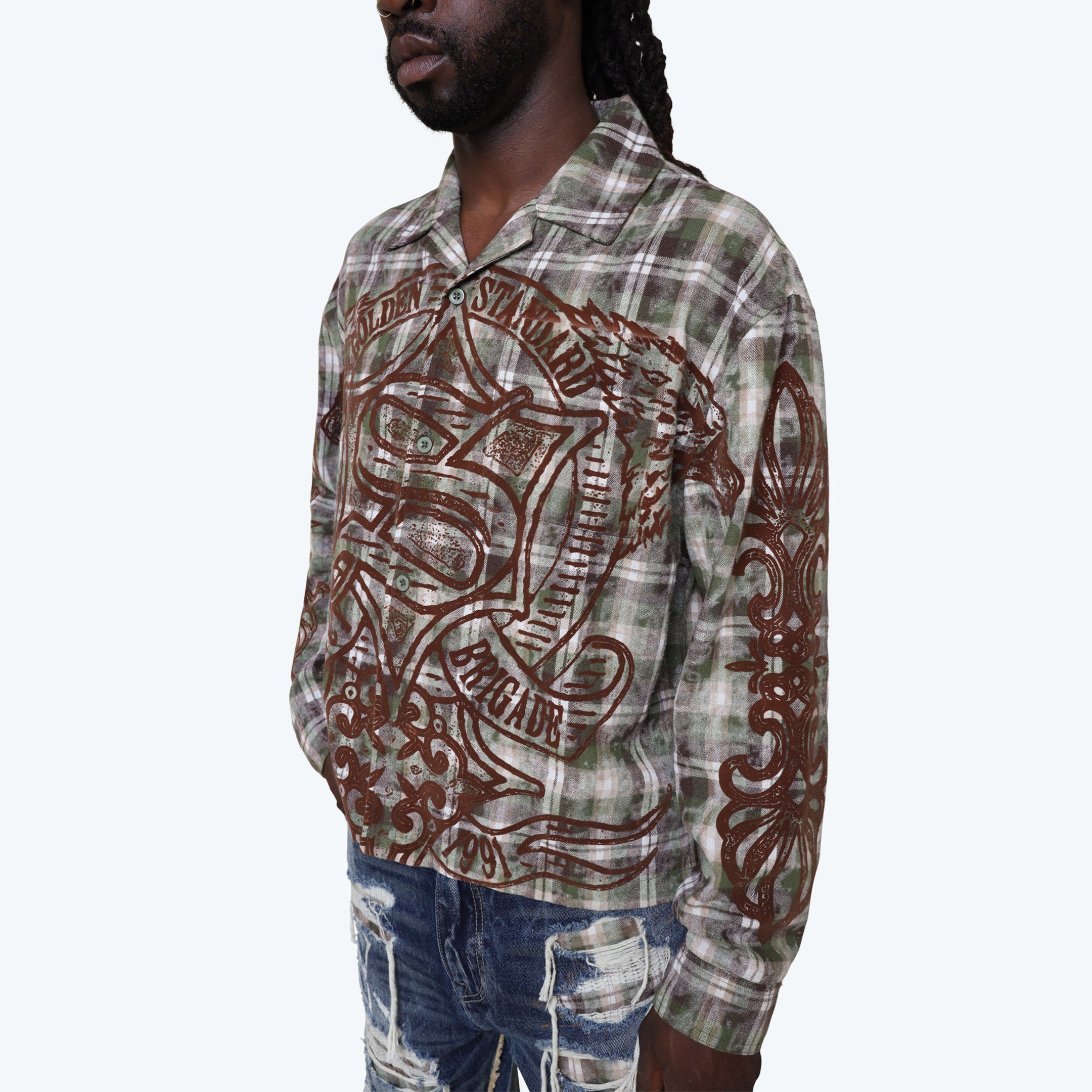 Oversized Grandeur Plaid L/S Woven Shirt - Epidote