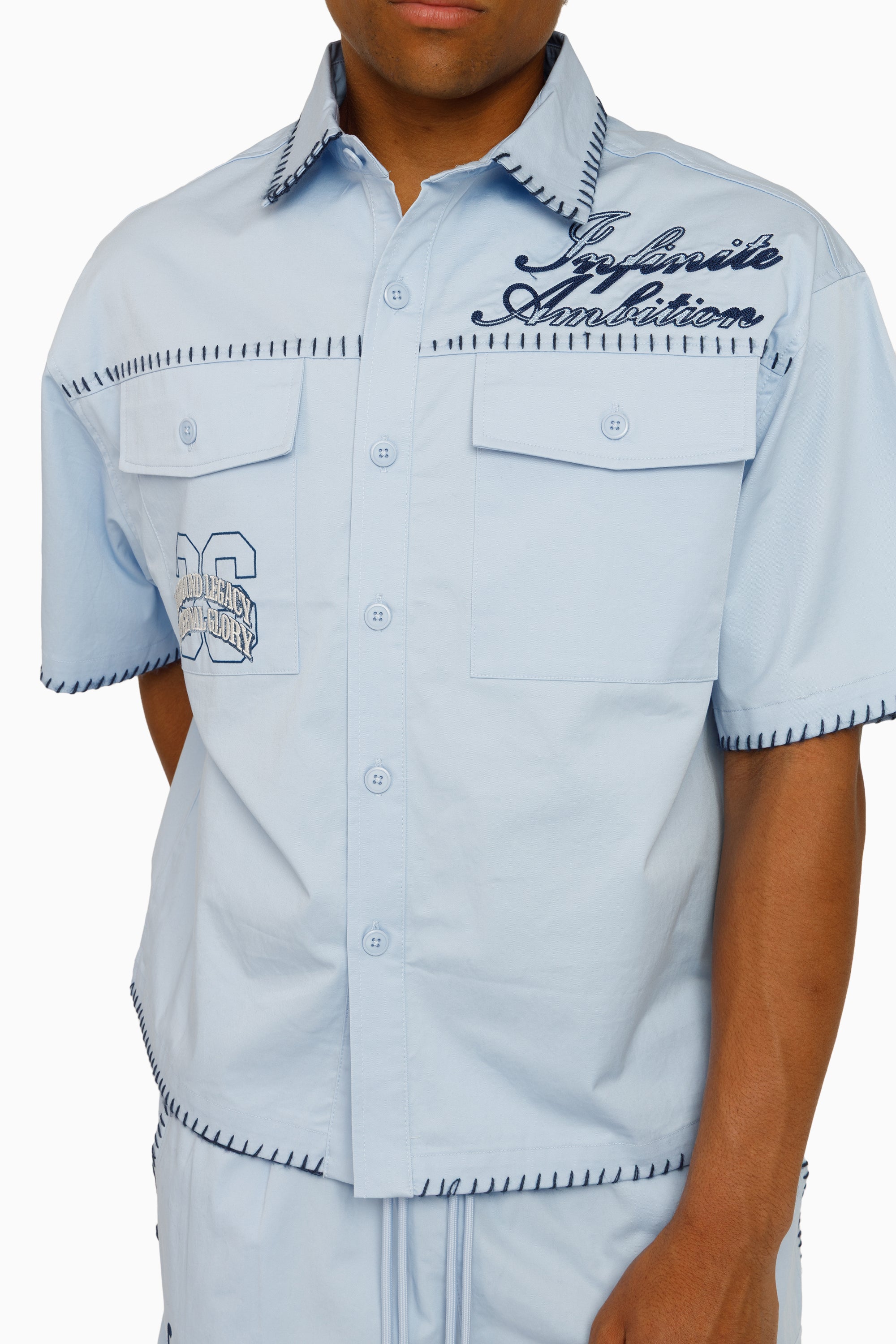 Infinite Ambition SS Button Down Shirt - Blue Bell