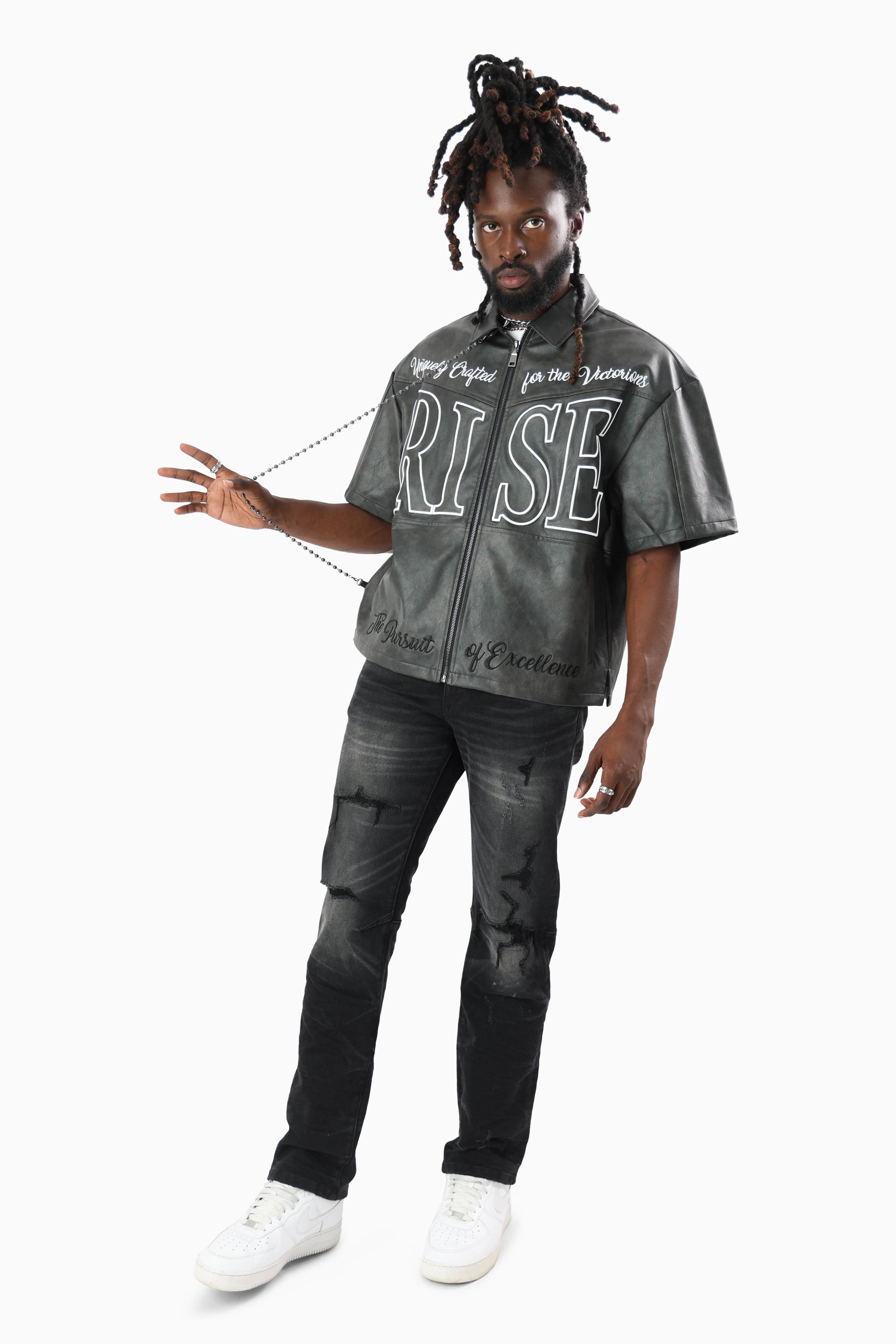 Royalty Colorblock Full Zip Shirt - Black