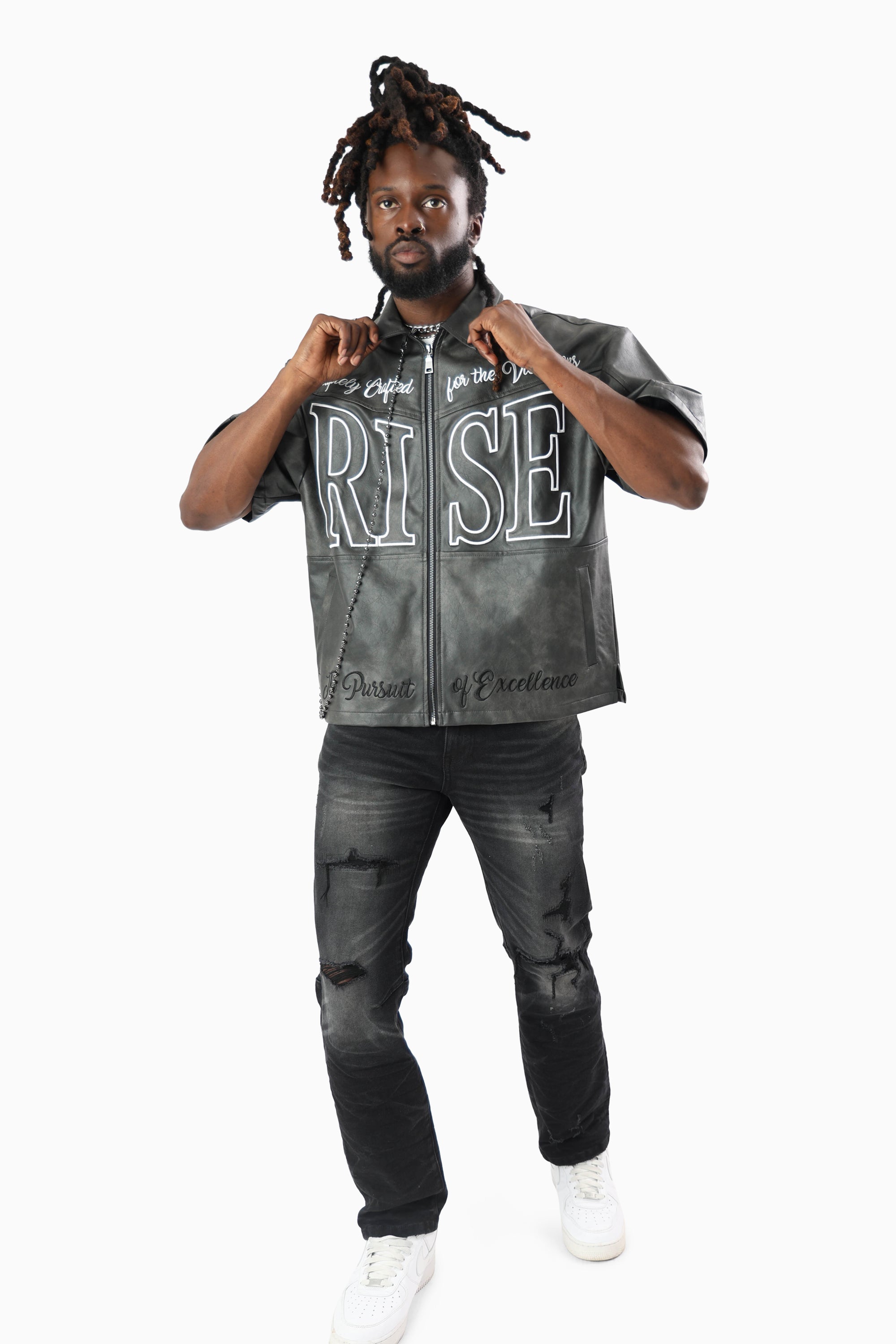 Royalty Colorblock Full Zip Shirt - Black
