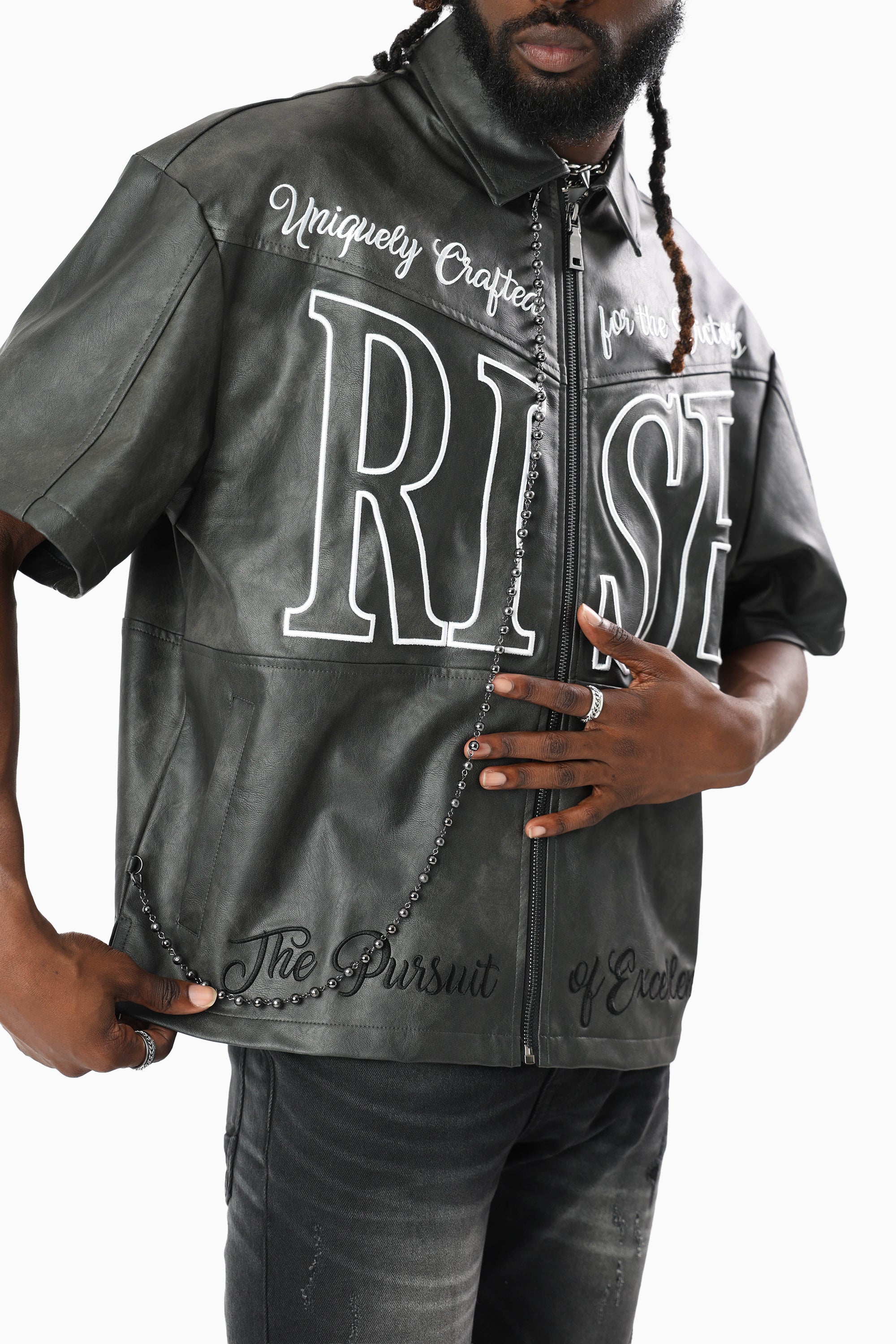 Royalty Colorblock Full Zip Shirt - Black