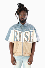 Royalty Colorblock Full Zip Shirt - Pale Khaki