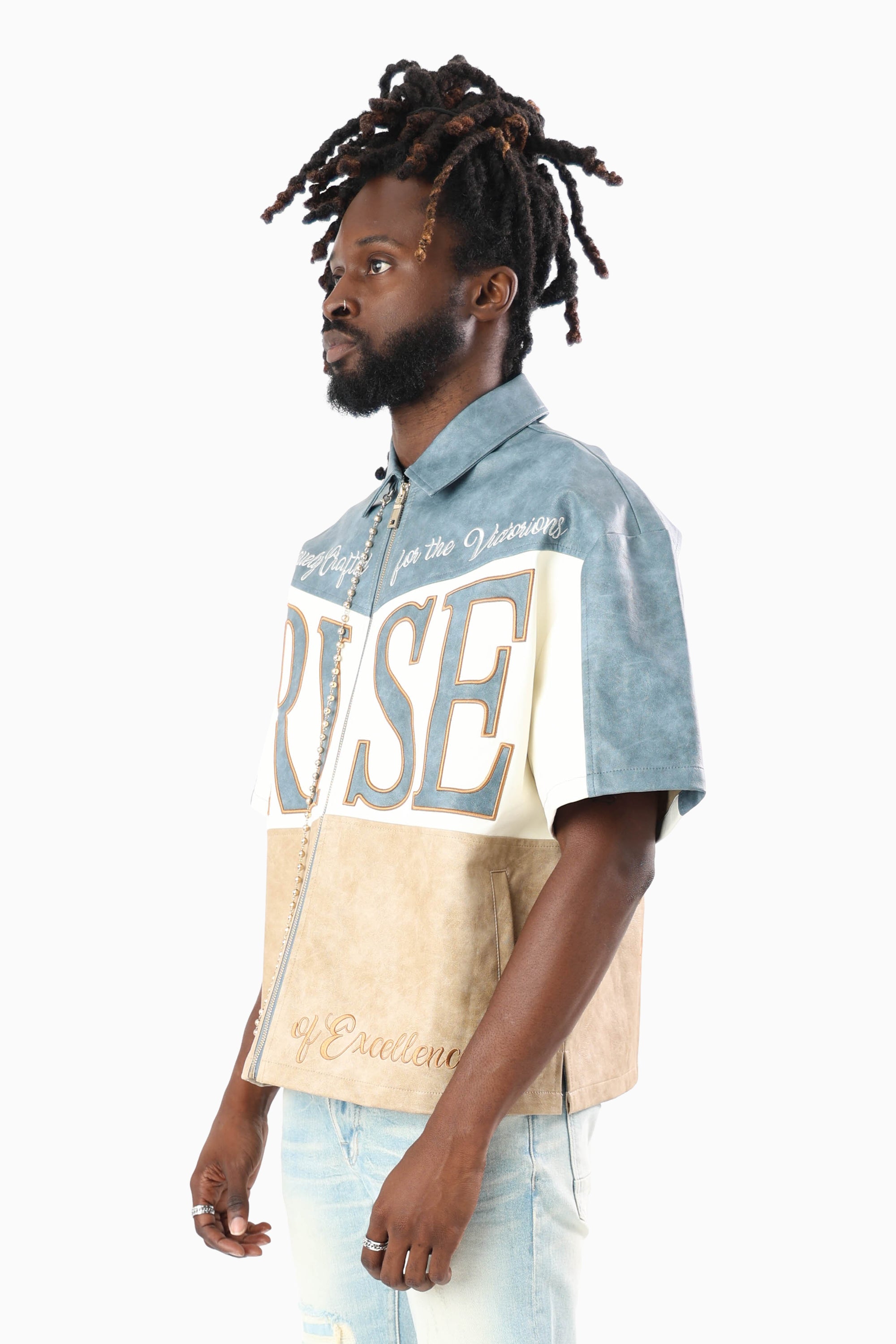 Royalty Colorblock Full Zip Shirt - Pale Khaki