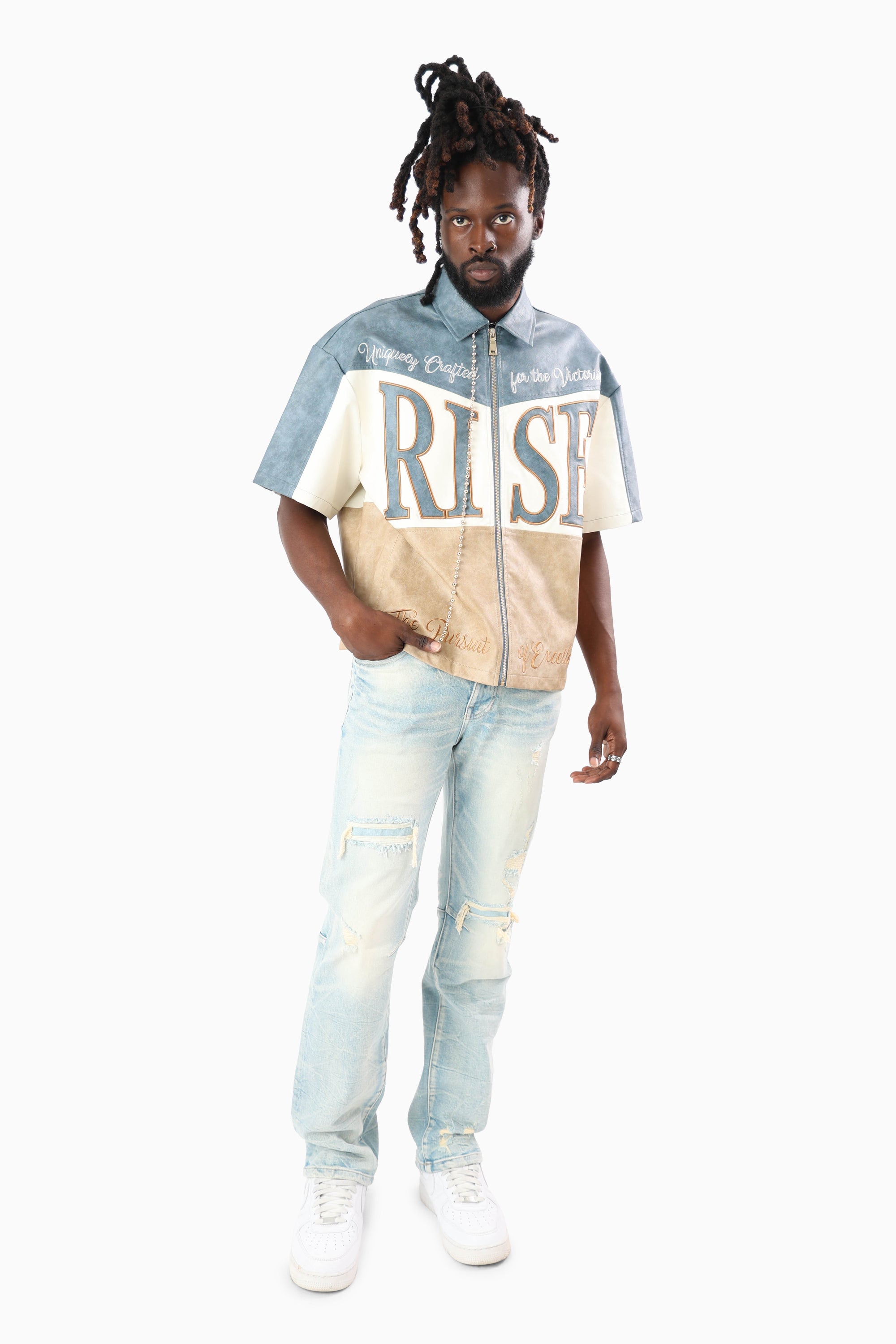 Royalty Colorblock Full Zip Shirt - Pale Khaki
