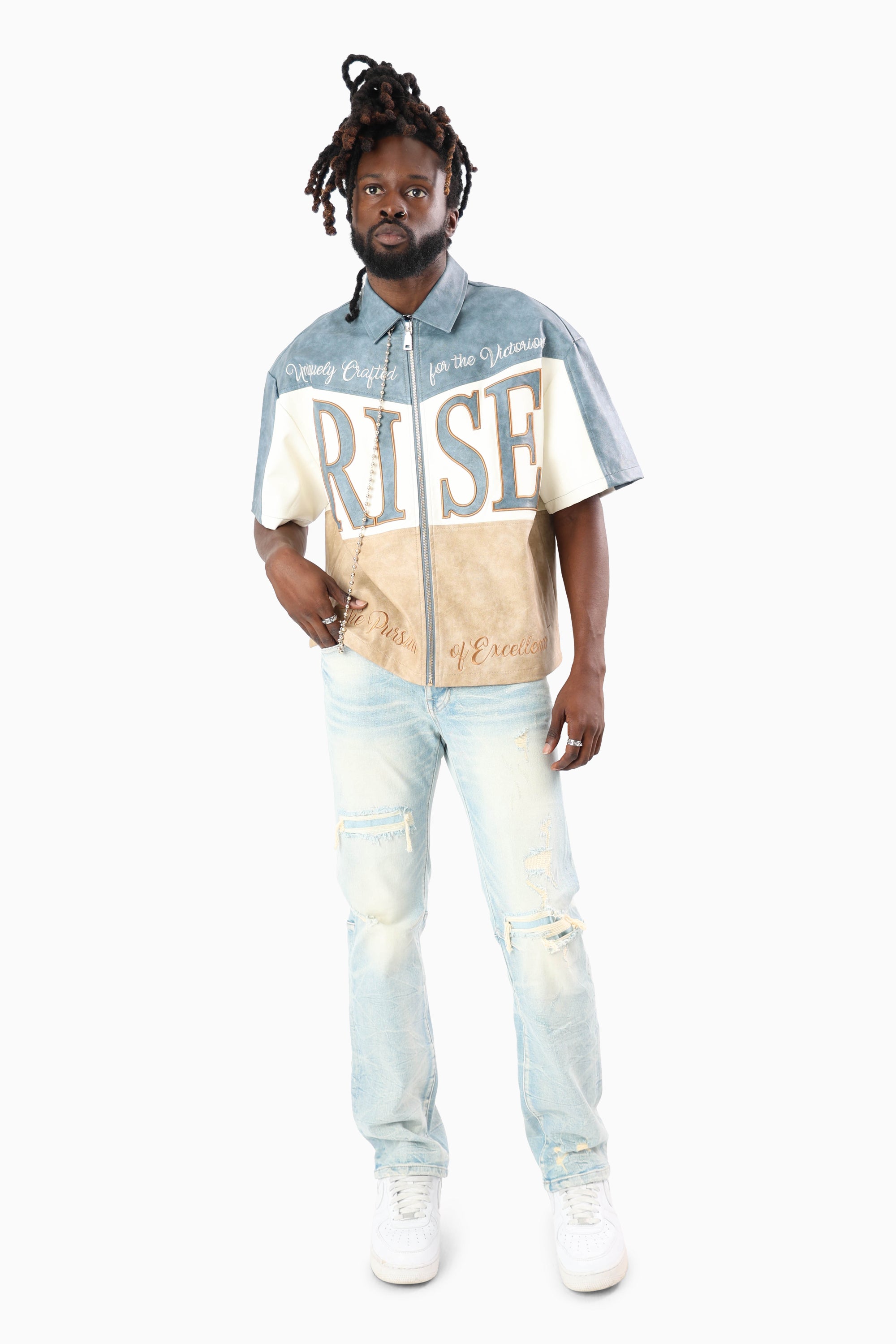 Royalty Colorblock Full Zip Shirt - Pale Khaki