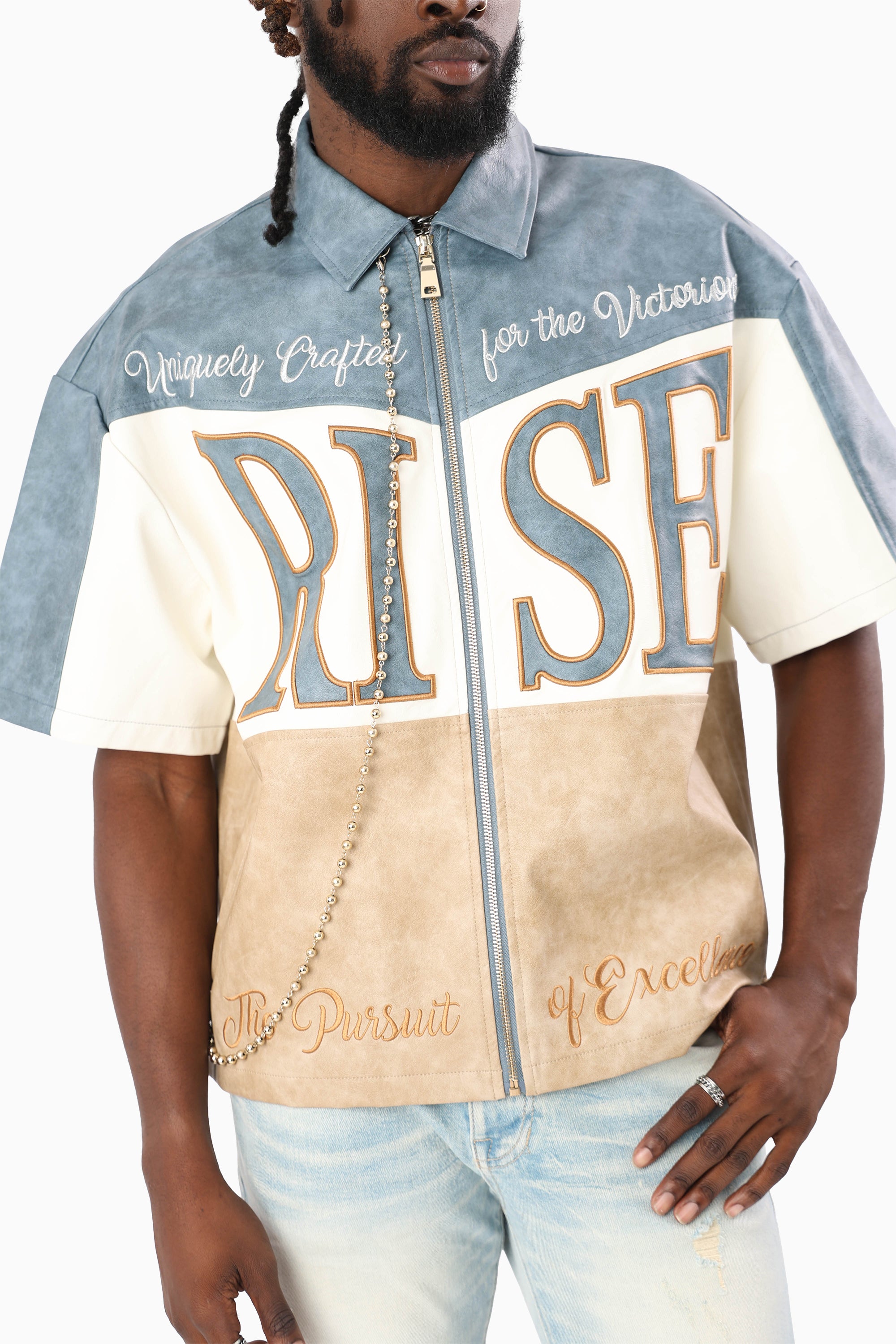 Royalty Colorblock Full Zip Shirt - Pale Khaki
