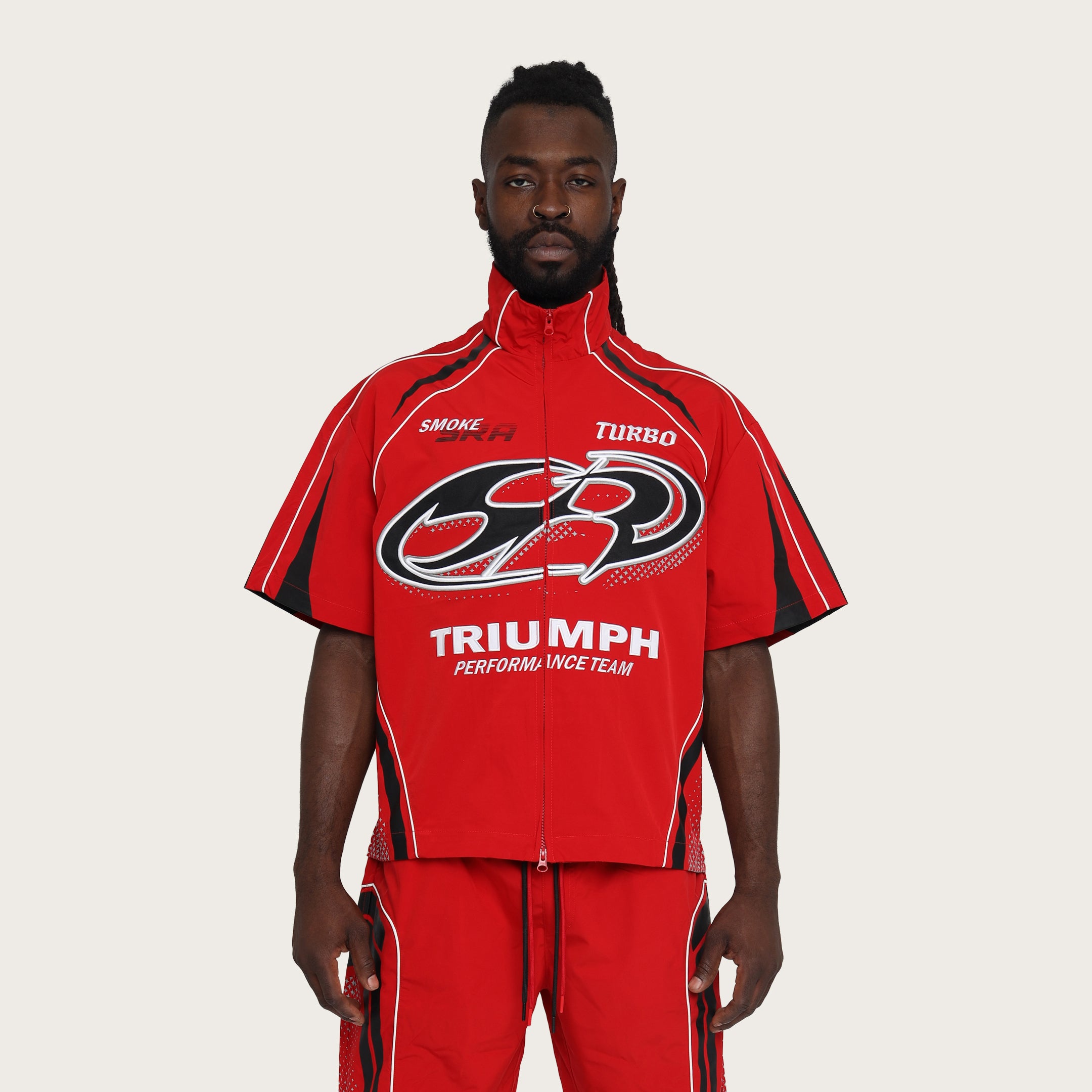 Oversized Cropped Triumph Woven Shirt - True Red