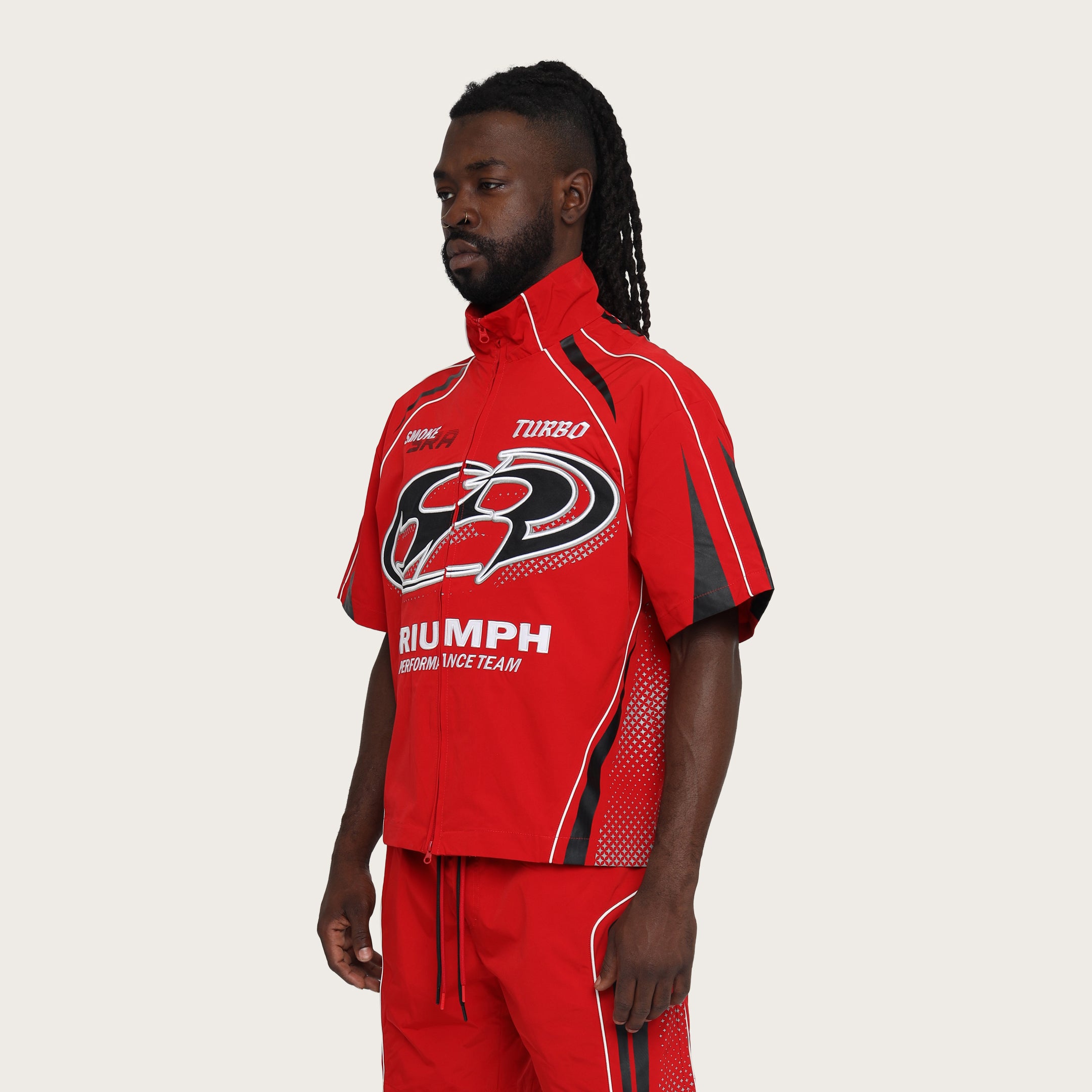 Oversized Cropped Triumph Woven Shirt - True Red