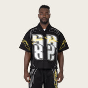 Oversized Cropped Seize The Moment Camp Collar SS Shirt - Black