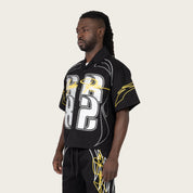 Oversized Cropped Seize The Moment Camp Collar SS Shirt - Black