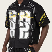 Oversized Cropped Seize The Moment Camp Collar SS Shirt - Black