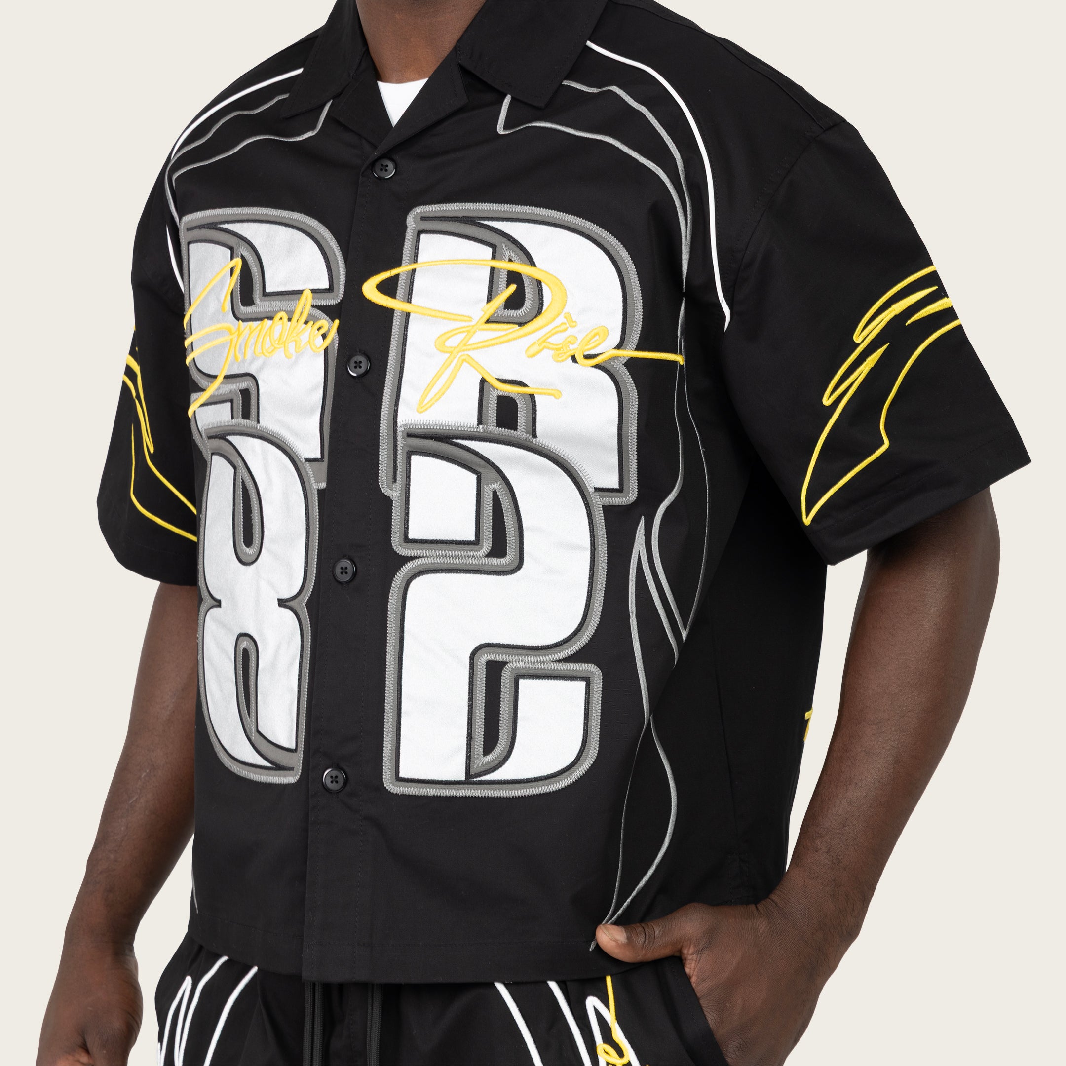 Oversized Cropped Seize The Moment Camp Collar SS Shirt - Black