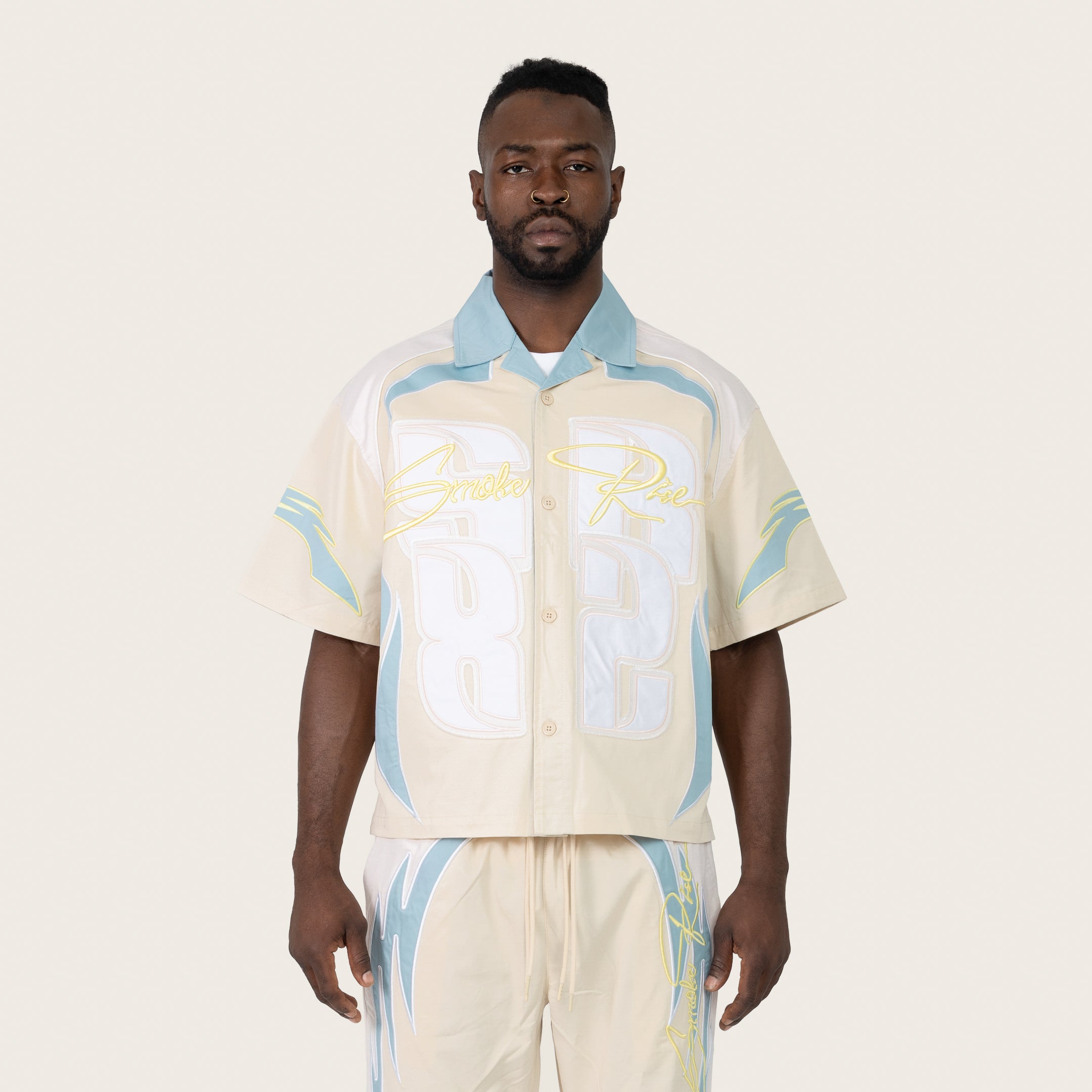 Oversized Cropped Seize The Moment Camp Collar SS Shirt - Turq