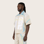 Oversized Cropped Seize The Moment Camp Collar SS Shirt - Turq