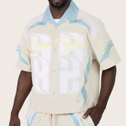 Oversized Cropped Seize The Moment Camp Collar SS Shirt - Turq