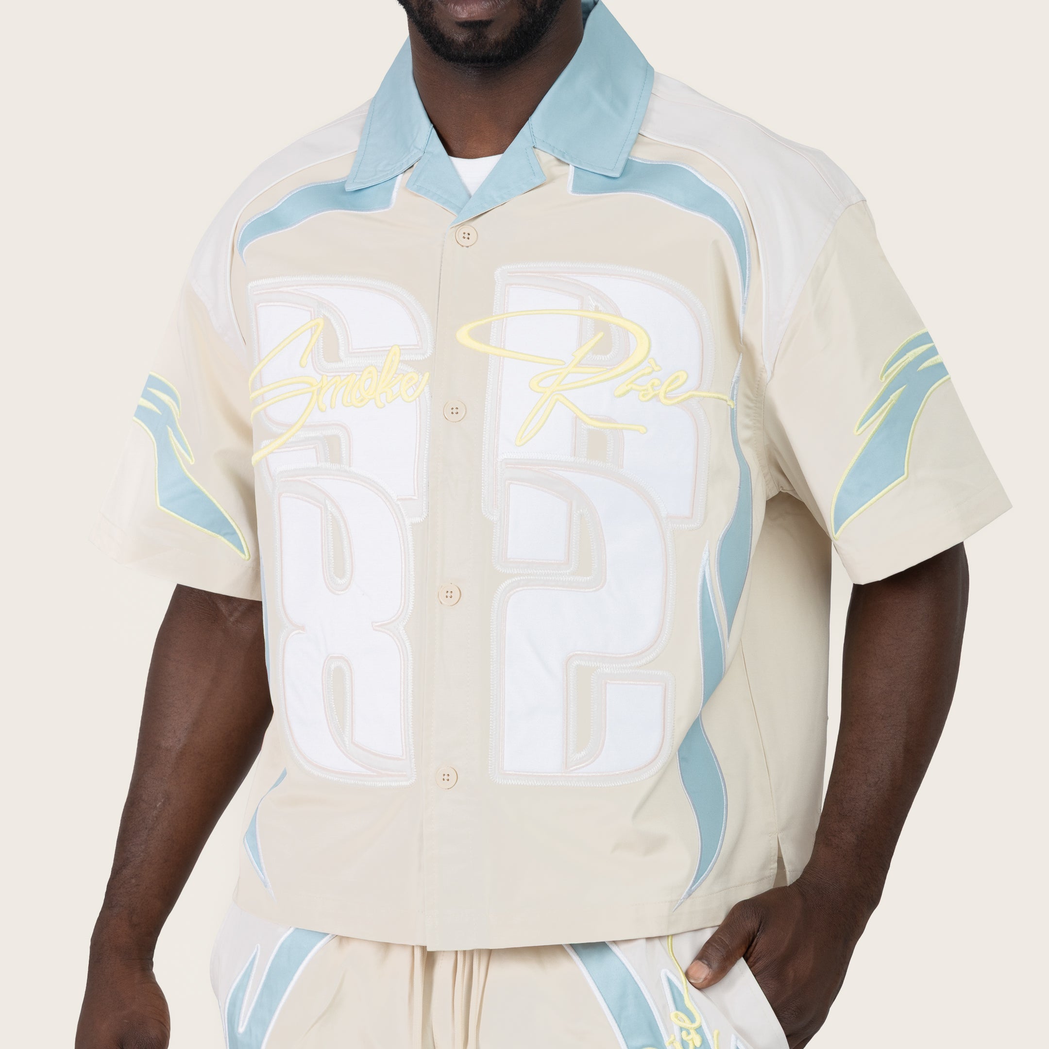 Oversized Cropped Seize The Moment Camp Collar SS Shirt - Turq