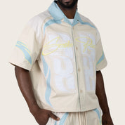 Oversized Cropped Seize The Moment Camp Collar SS Shirt - Turq