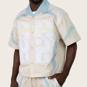 Oversized Cropped Seize The Moment Camp Collar SS Shirt - Turq