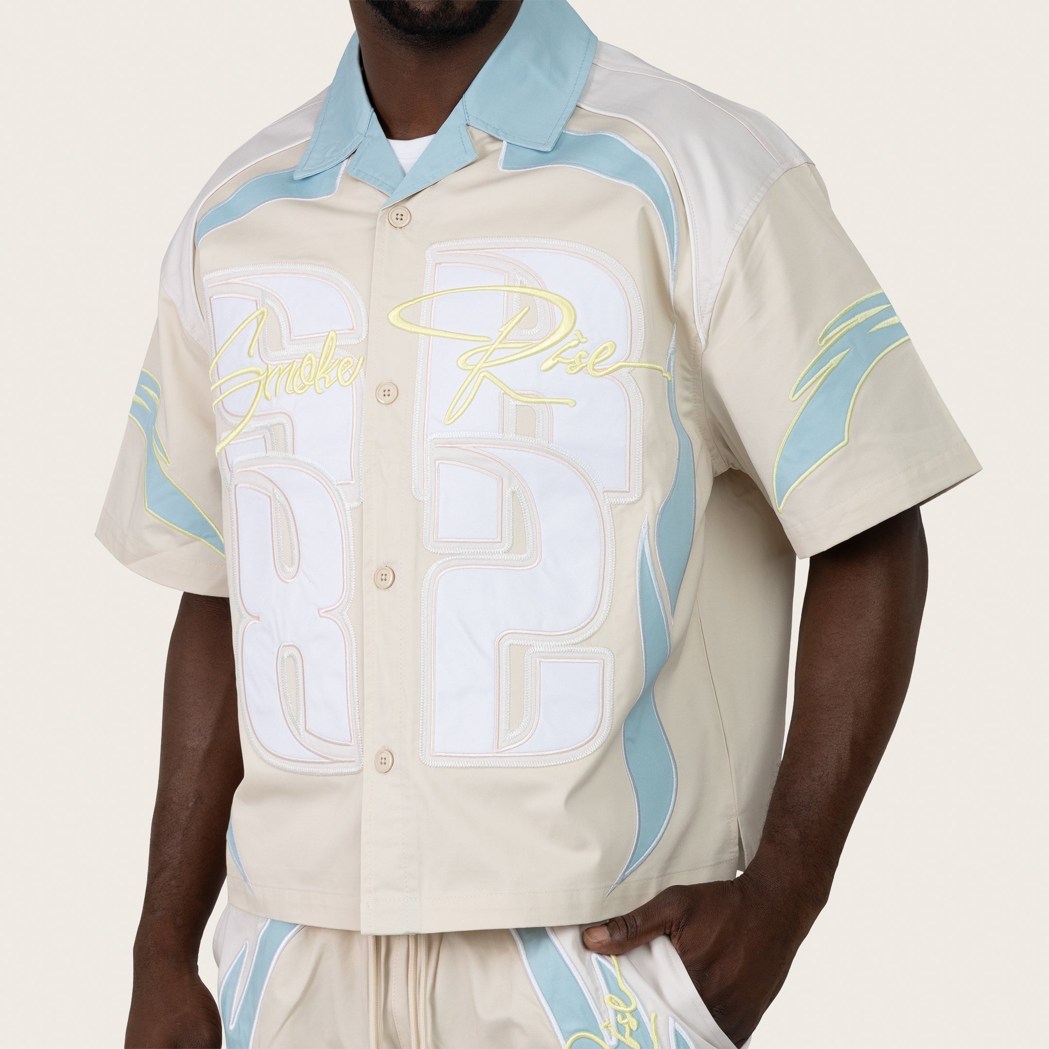 Oversized Cropped Seize The Moment Camp Collar SS Shirt - Turq