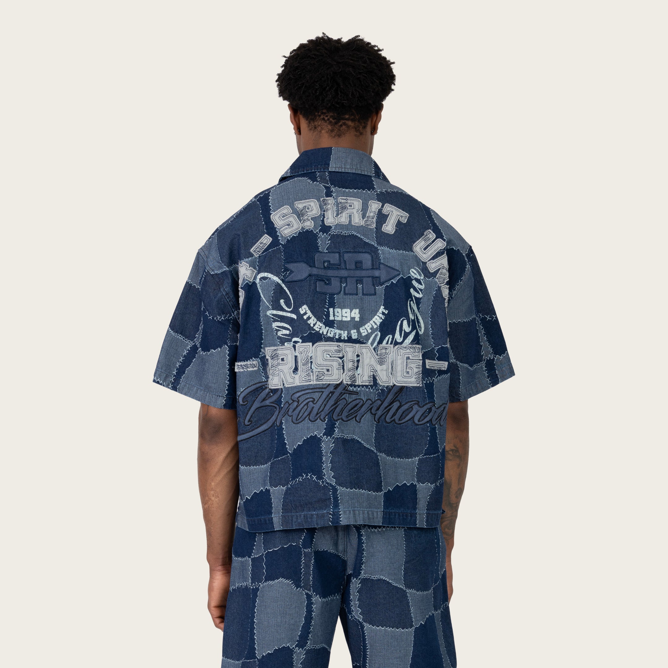 Oversized Cropped Brotherhood Denim Shirt - Nautical Blue