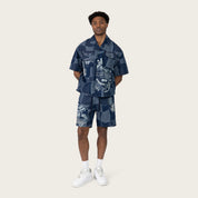 Oversized Cropped Brotherhood Denim Shirt - Nautical Blue