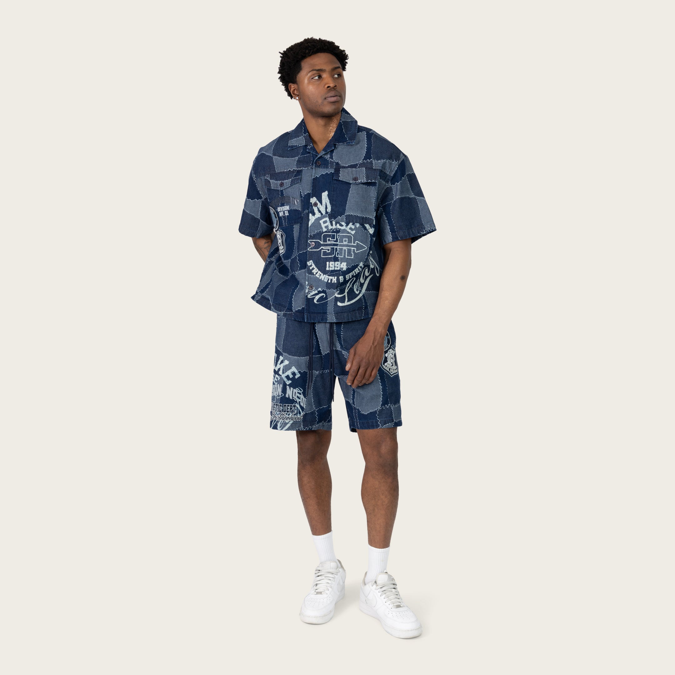 Oversized Cropped Brotherhood Denim Shirt - Nautical Blue