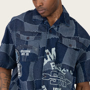 Oversized Cropped Brotherhood Denim Shirt - Nautical Blue