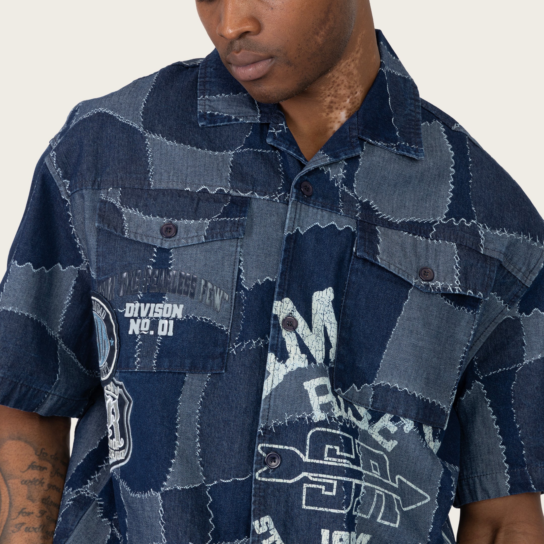 Oversized Cropped Brotherhood Denim Shirt - Nautical Blue
