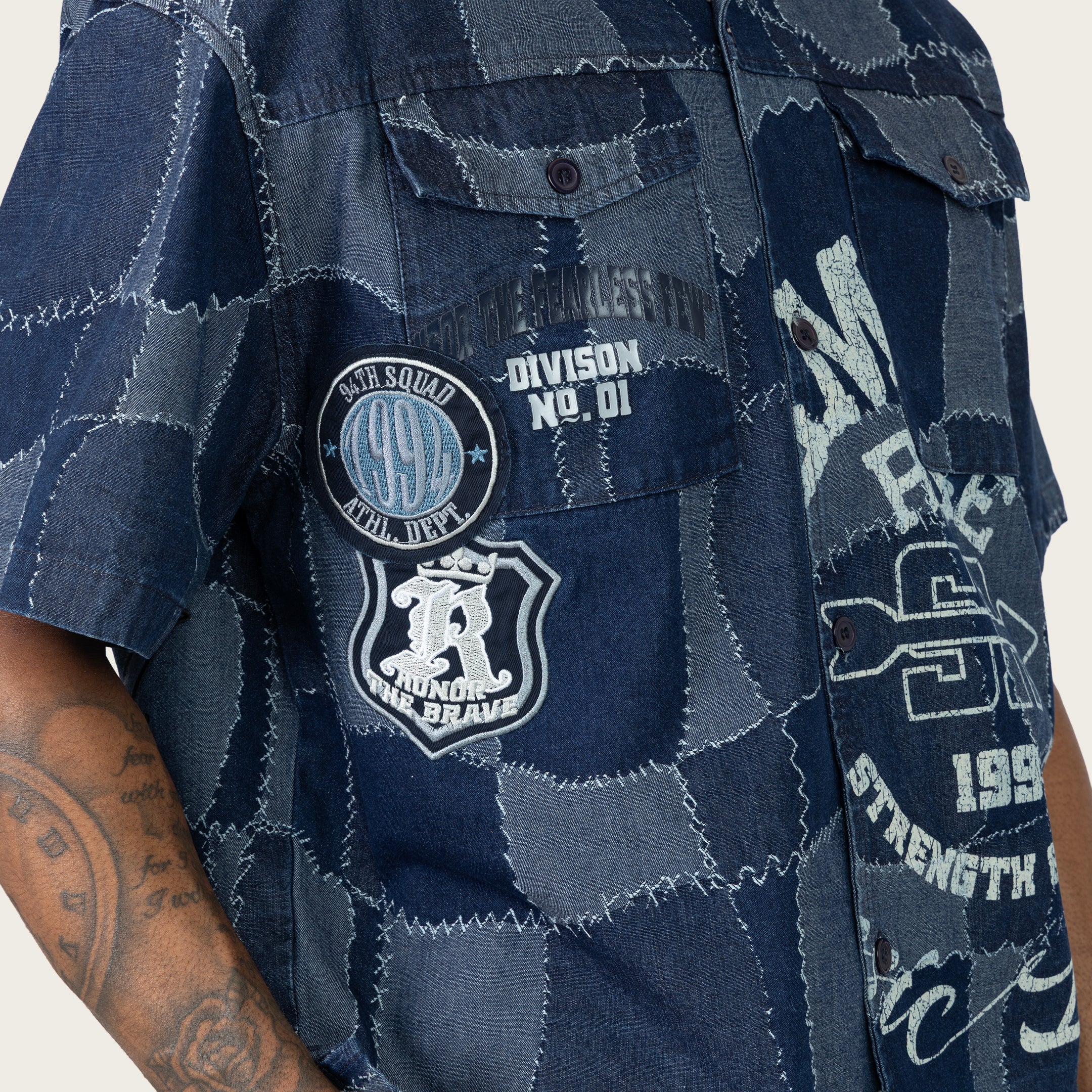 Oversized Cropped Brotherhood Denim Shirt - Nautical Blue