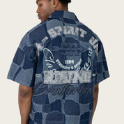 Oversized Cropped Brotherhood Denim Shirt - Nautical Blue