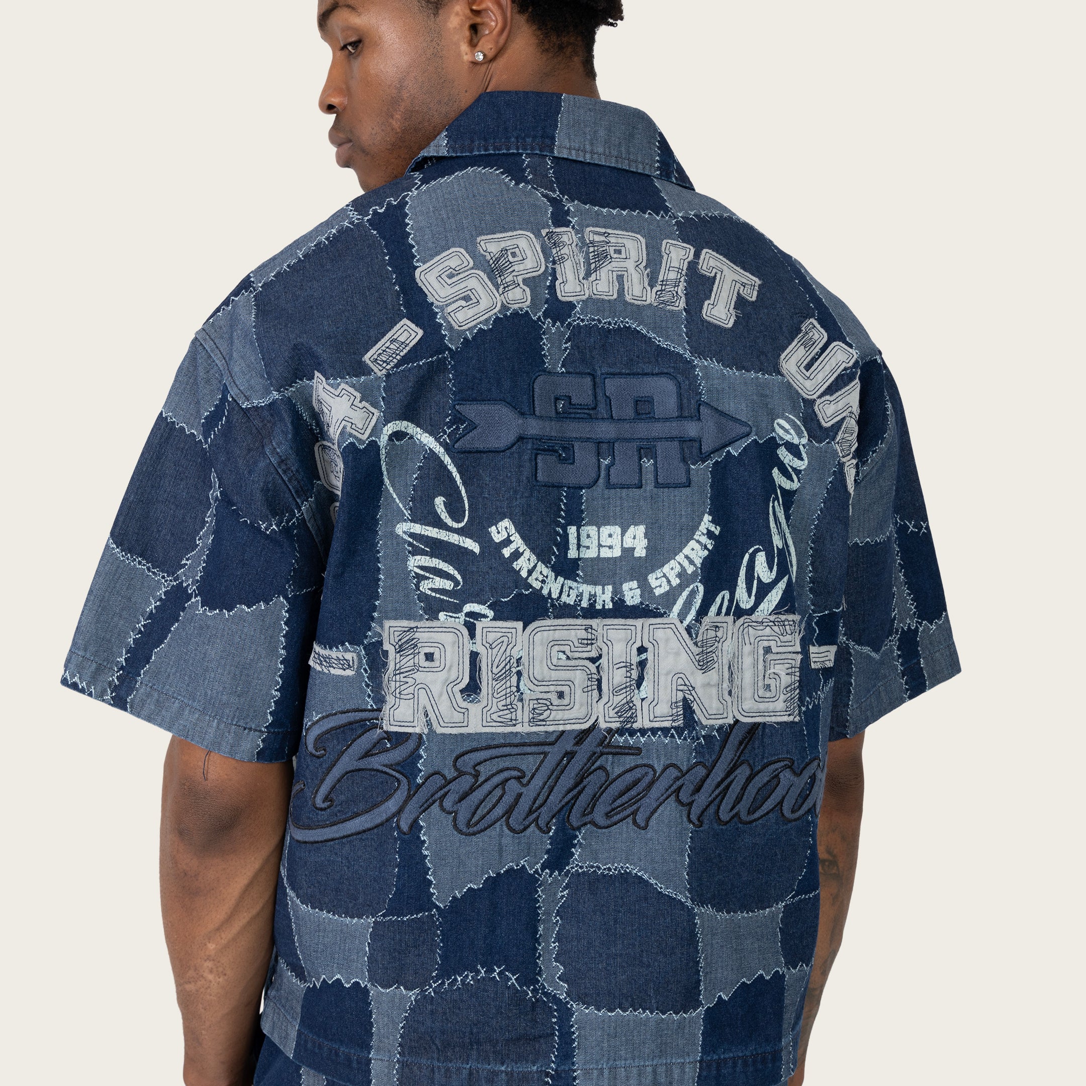 Oversized Cropped Brotherhood Denim Shirt - Nautical Blue