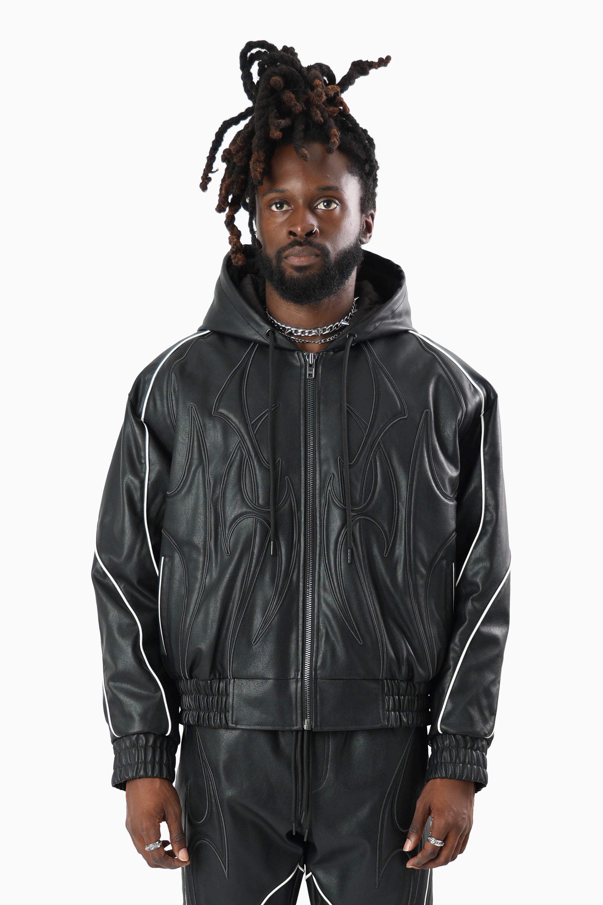 Limitless PU Hooded Bomber Jacket - Black