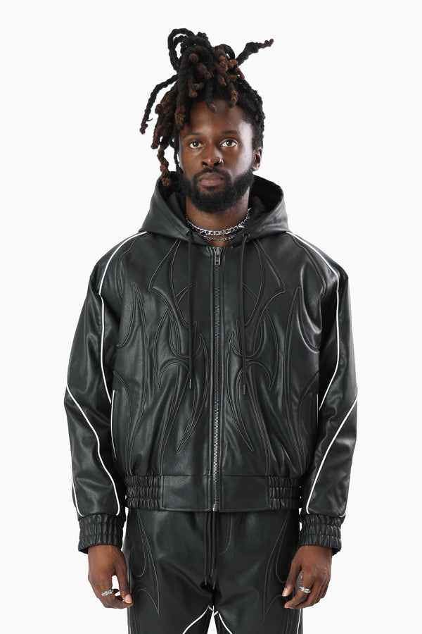 Limitless PU Hooded Bomber Jacket - Black